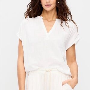 Old Navy White V-Neck Linen-Blend Tunic TALL
